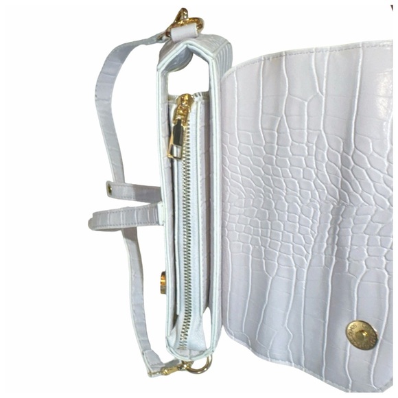 HDE Women's Saddle Shoulder Bag PU Leather Crossbody Purse - White Crocodile - Picture 5 of 13